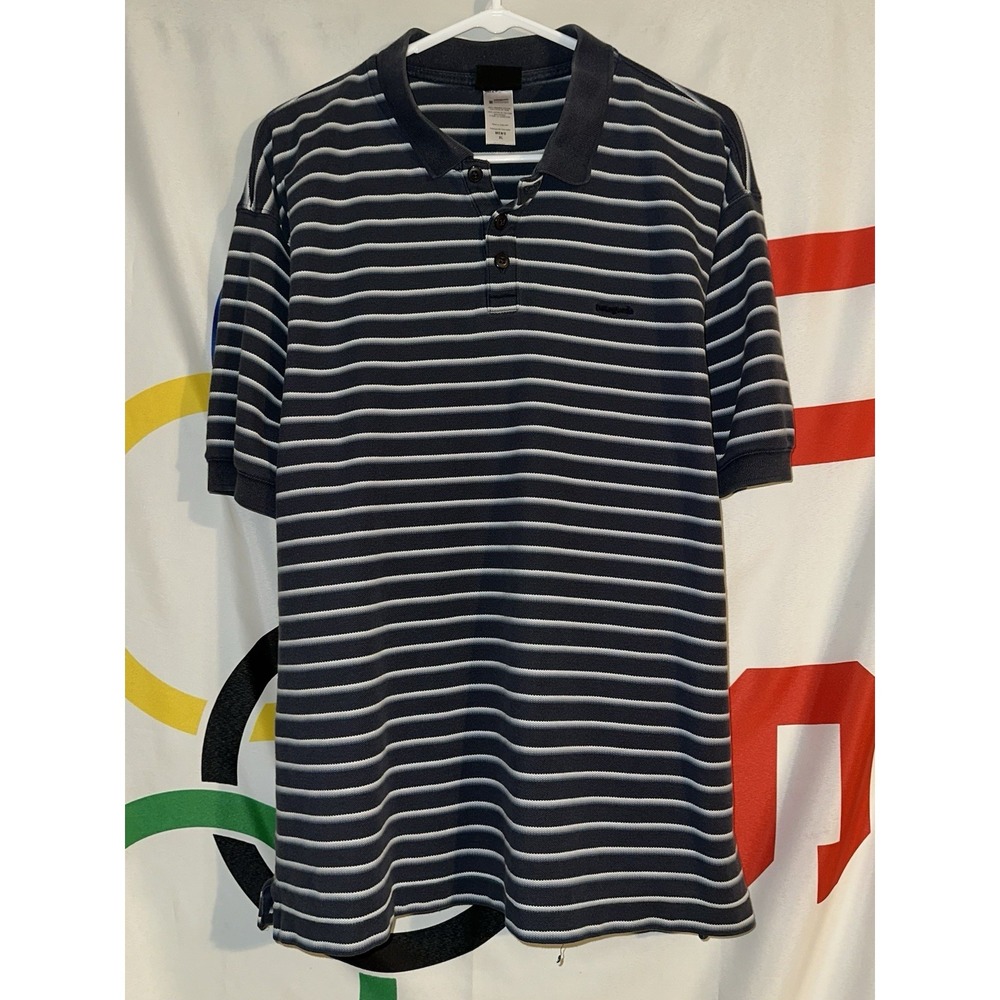 Patagonia Organic Cotton Polo Shirt XL Navy Blue Striped Short Sleeve Casual Vtg